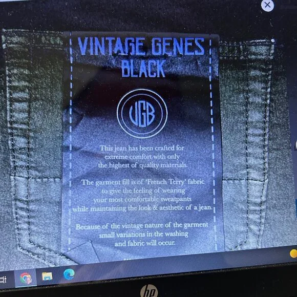 Men's Vintage Genes Black  Slim Fit Tan Jeans 32"Wx30"L - Picture 6 of 9